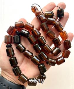 Big Natural Baltic Amber 96g. Islamic Prayer Rosary Antique 33 Brown Beads