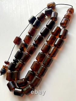 Big Natural Baltic Amber 96g. Islamic Prayer Rosary Antique 33 Brown Beads