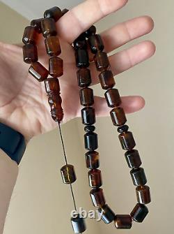 Big Natural Baltic Amber 96g. Islamic Prayer Rosary Antique 33 Brown Beads