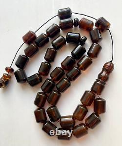 Big Natural Baltic Amber 96g. Islamic Prayer Rosary Antique 33 Brown Beads