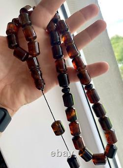 Big Natural Baltic Amber 96g. Islamic Prayer Rosary Antique 33 Brown Beads