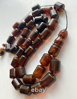 Big Natural Baltic Amber 96g. Islamic Prayer Rosary Antique 33 Brown Beads