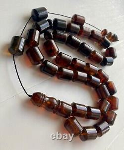 Big Natural Baltic Amber 96g. Islamic Prayer Rosary Antique 33 Brown Beads