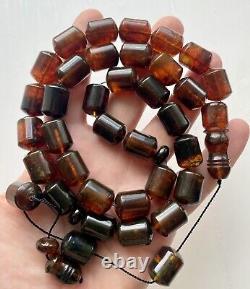 Big Natural Baltic Amber 96g. Islamic Prayer Rosary Antique 33 Brown Beads