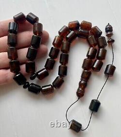 Big Natural Baltic Amber 96g. Islamic Prayer Rosary Antique 33 Brown Beads