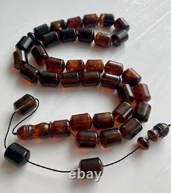 Big Natural Baltic Amber 96g. Islamic Prayer Rosary Antique 33 Brown Beads