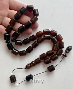 Big Natural Baltic Amber 96g. Islamic Prayer Rosary Antique 33 Brown Beads