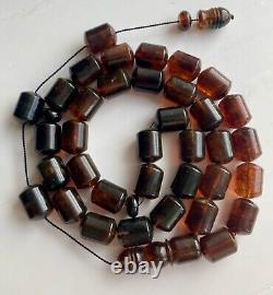 Big Natural Baltic Amber 96g. Islamic Prayer Rosary Antique 33 Brown Beads