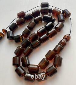 Big Natural Baltic Amber 96g. Islamic Prayer Rosary Antique 33 Brown Beads