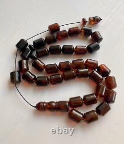 Big Natural Baltic Amber 96g. Islamic Prayer Rosary Antique 33 Brown Beads