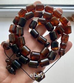 Big Natural Baltic Amber 96g. Islamic Prayer Rosary Antique 33 Brown Beads