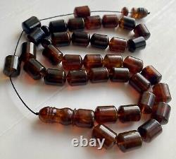 Big Natural Baltic Amber 96g. Islamic Prayer Rosary Antique 33 Brown Beads