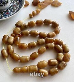 Big Natural Baltic Amber Antique Islamic Prayer Rosary 64g Butterscotch 33 Beads
