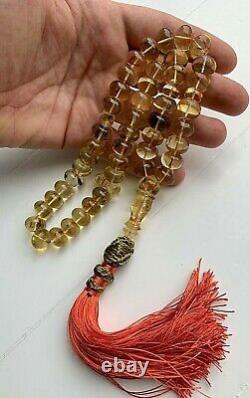 Big Natural Baltic Amber Islamic Prayer Rosary 60g Tablet 45 Beads Tesbih Misbah