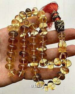 Big Natural Baltic Amber Islamic Prayer Rosary 60g Tablet 45 Beads Tesbih Misbah
