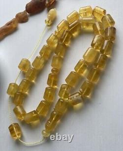 Big Natural Baltic Amber Islamic Prayer Rosary 85g Barrel 33 Beads Tesbih Misbah