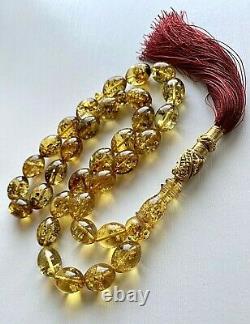 Big Olive Beads Islamic Prayer Rosary 68g. Natural Baltic Amber Heated Tesbih