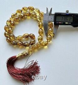 Big Olive Beads Islamic Prayer Rosary 68g. Natural Baltic Amber Heated Tesbih