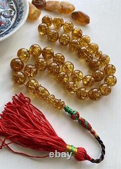 BigNatural Baltic Amber 58g. Islamic Prayer Rosary 14 mm. 33 Beads Misbah Heated