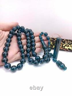 Blue rosary Natural Amber Rosary 45 Islamic Prayer Beads 70-75 Gr Misbaha