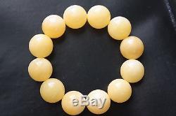 Bracelet Natural Baltic Amber Stone White Beads 18.5 mm 42 gr