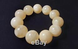 Certified Baltic Natural 43,74g Royal White Amber 19,5mm Round Beads Bracelet