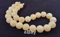 Certified Huge Baltic Natural 110,4g Royal White Amber 20mm Round Beads Necklace