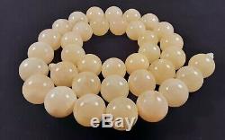 Certified Huge Baltic Natural 110,4g Royal White Amber 20mm Round Beads Necklace