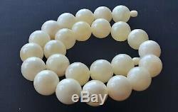 Certified Huge Baltic Natural 111,6g Royal White Amber Round Beads Necklace 20mm