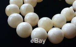 Certified Huge Baltic Natural 111,6g Royal White Amber Round Beads Necklace 20mm