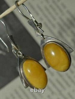 Chic Vintage Natural Baltic Old Royal Amber Sterling Silver 925 Womans Earrings