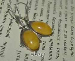 Chic Vintage Natural Baltic Old Royal Amber Sterling Silver 925 Womans Earrings