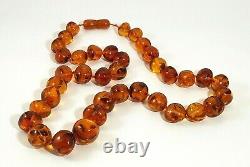 Chunky Polished 22 Inch Natural Dark Cognac Baltic Amber Bead Necklace 49 Grams