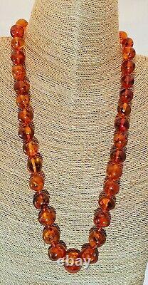 Chunky Polished 22 Inch Natural Dark Cognac Baltic Amber Bead Necklace 49 Grams