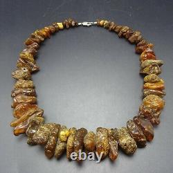 Chunky Vintage NATURAL Untreated RAW BALTIC AMBER 21 NECKLACE 121.5g, 925 Clasp