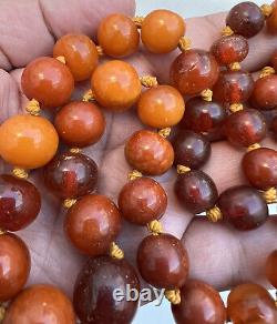 Early Antique Natural Dark Baltic Egg Yolk Butterscotch Amber Beaded Necklace