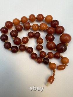 Early Antique Natural Dark Baltic Egg Yolk Butterscotch Amber Beaded Necklace