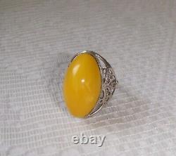 Egg Yolk Genuine Baltic Amber Ring Solid Silver 875 Filigree USSR Vintage sz 5.5
