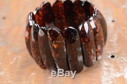 Elegant Baltic Amber Bracelet Dark Cherry color Masive natural beads Genuine