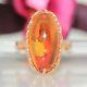 Estate 14k Pink Rose gold Natural Russian Baltic Amber Oval solitaire ring band