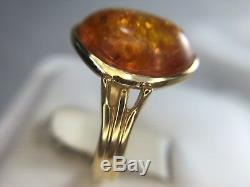 Estate Vintage Style 14k Yellow Gold Oval Baltic Brown Amber Bezel Set Ring