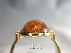 Estate Vintage Style 14k Yellow Gold Oval Baltic Brown Amber Bezel Set Ring