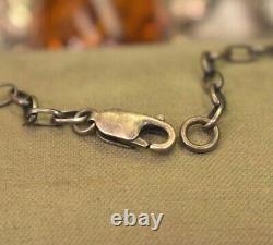 Estate vintage 925 sterling silver huge Baltic Amber cabochon necklace 21.5