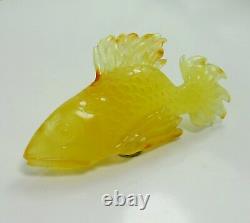 Exclusive 30.89 grams Yellow Genuine BALTIC AMBER Figurine Hand carved Big FISH