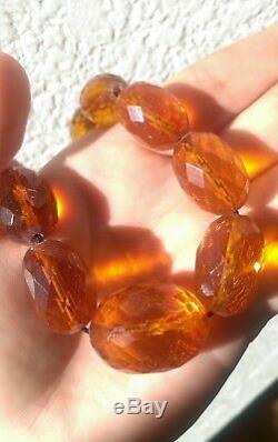Faceted Natural Baltic Honey Amber Bead Necklace 69 Grams
