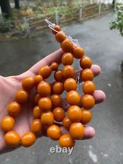 Fine Antique Genuine Baltic Egg Yolk Butterscotch Amber Prayer Bead Necklace