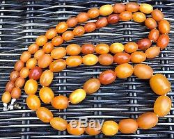 Fine Antique Heavy Natural Baltic Amber Butterscotch Beads Necklace 30g