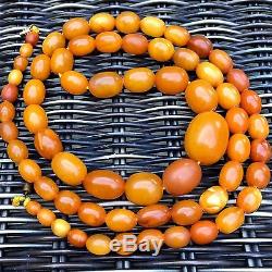 Fine Antique Heavy Natural Baltic Amber Butterscotch Beads Necklace 49g