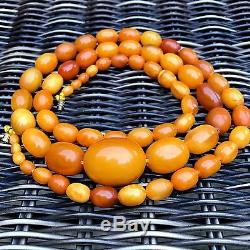 Fine Antique Heavy Natural Baltic Amber Butterscotch Beads Necklace 51g