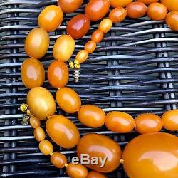 Fine Antique Heavy Natural Baltic Amber Butterscotch Beads Necklace 51g